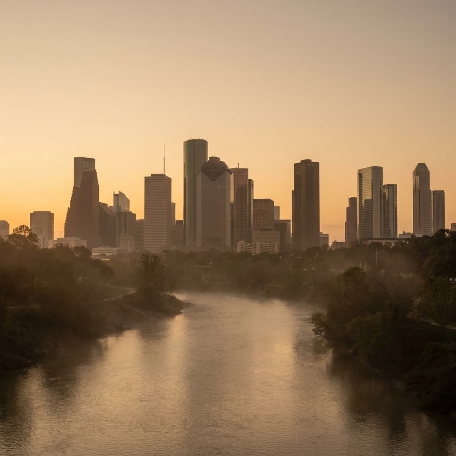 Houston, TX — downtown skyline over Buffalo Bayou