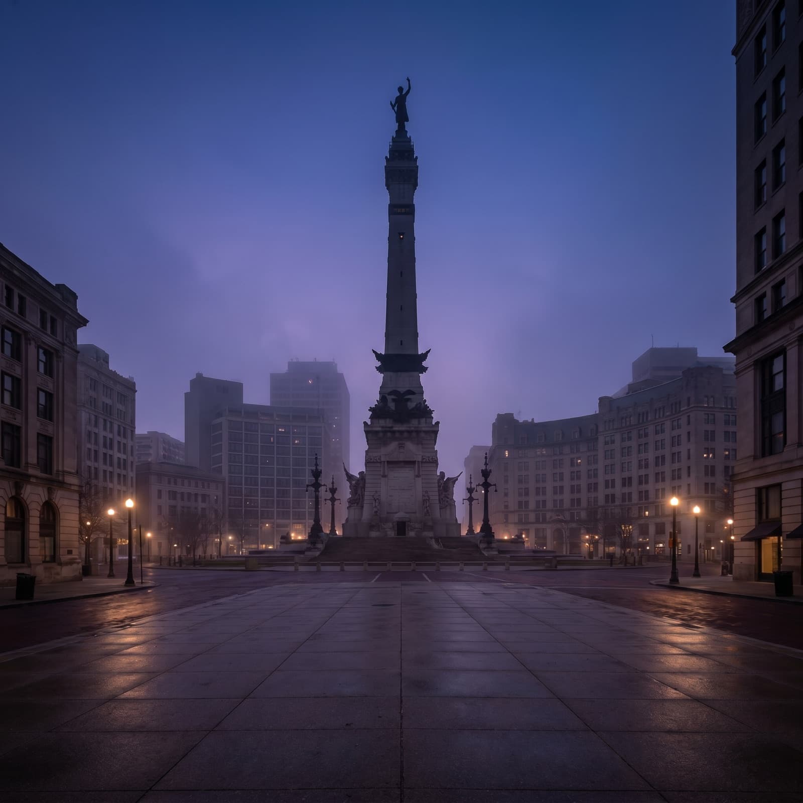 Indianapolis, IN — Soldiers and Sailors Monument on Monument Circle at dusk