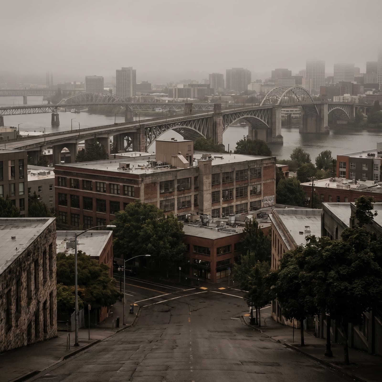 Portland, OR — Powell's Books and the Willamette bridges