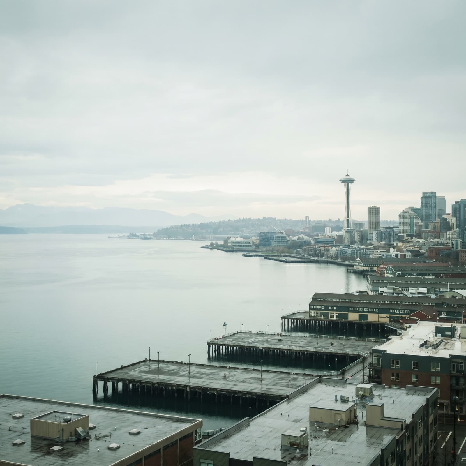 Seattle, WA — the Space Needle over Elliott Bay