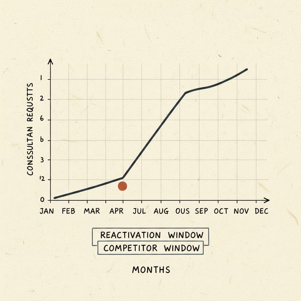 Editorial schematic showing the pool construction demand curve across the calendar year — a dormant winter, a sharp February-to-April spike, and the campaign window annotated